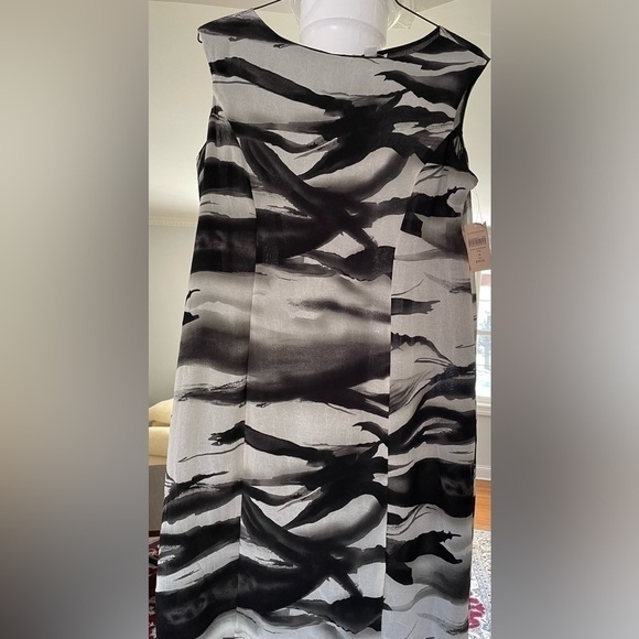 Goldwater Creek women’s Black and Gray chiffon, sheath dress with abstract print - Picture 1 of 4